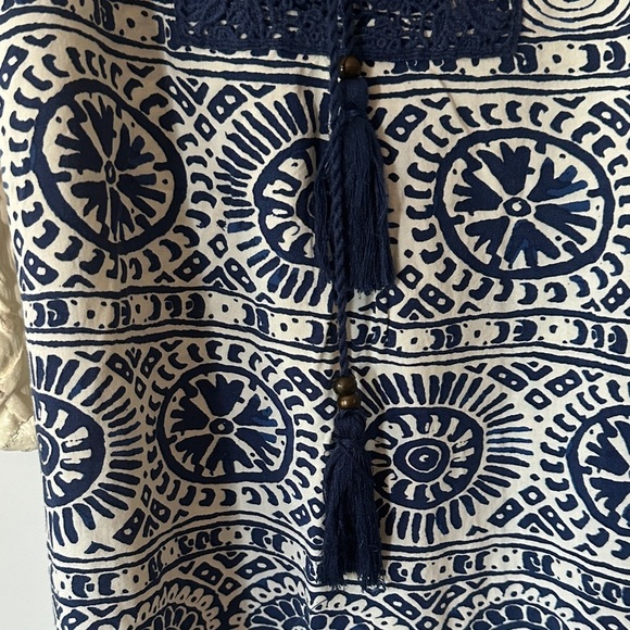 SOLITAIRE | Paisley Boho Navy and White Sleeveless Top - Picture 6 of 14